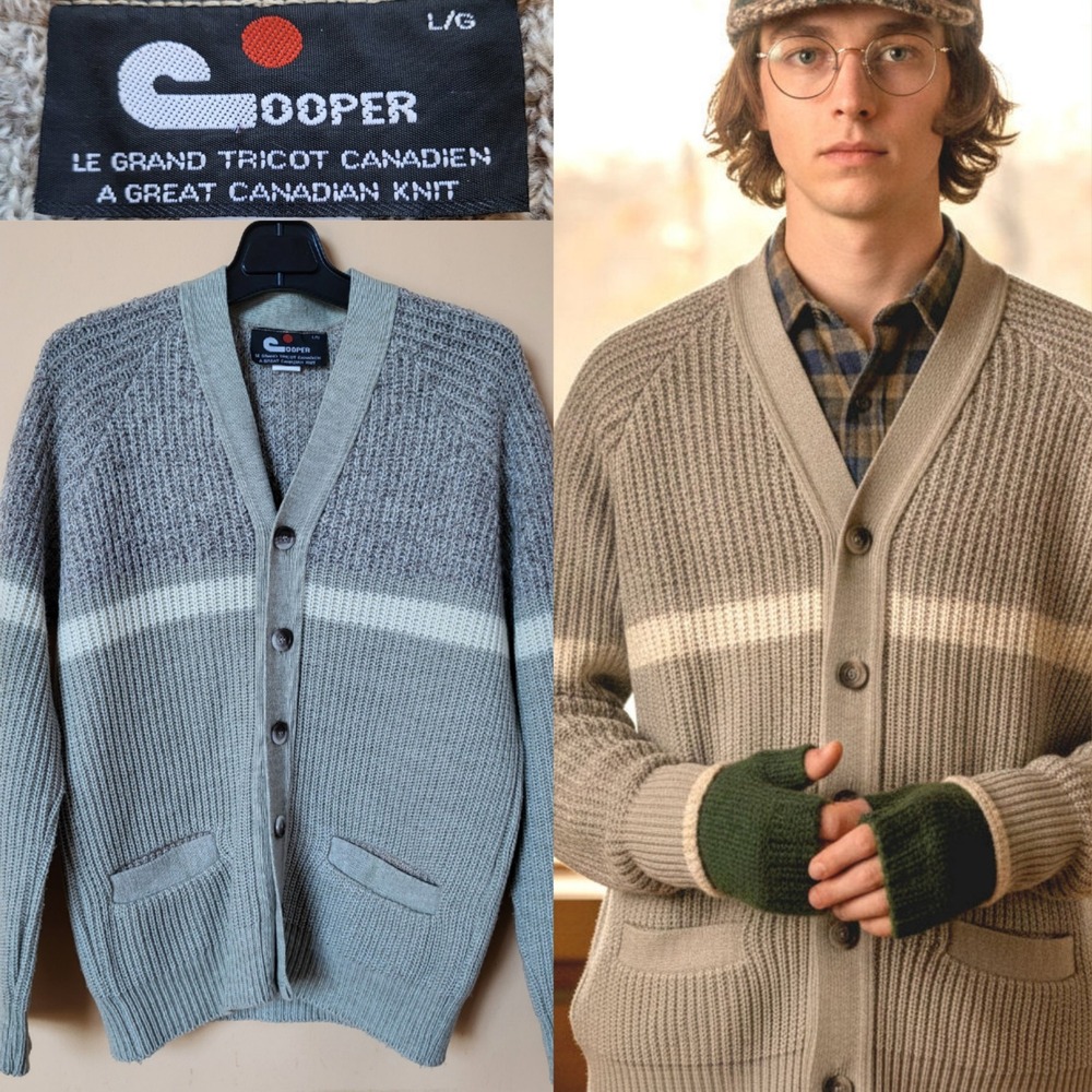 Cooper Vintage 80's‎ Men Chunky Wool Blend Cardigan Grandpa Sweater Size L